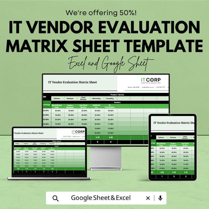 IT Vendor Evaluation Matrix Template | Vendor Comparison Spreadsheet | Supplier Evaluation Tool | Procurement Decision Matrix |