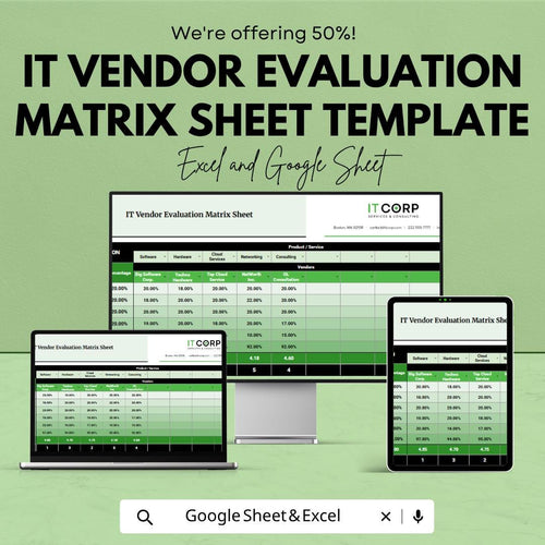 IT Vendor Evaluation Matrix Template | Vendor Comparison Spreadsheet | Supplier Evaluation Tool | Procurement Decision Matrix |
