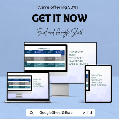Process Chart Sheet Template | Editable Google Sheets & Excel | Workflow Mapping | Business Process Planner | Instant Download