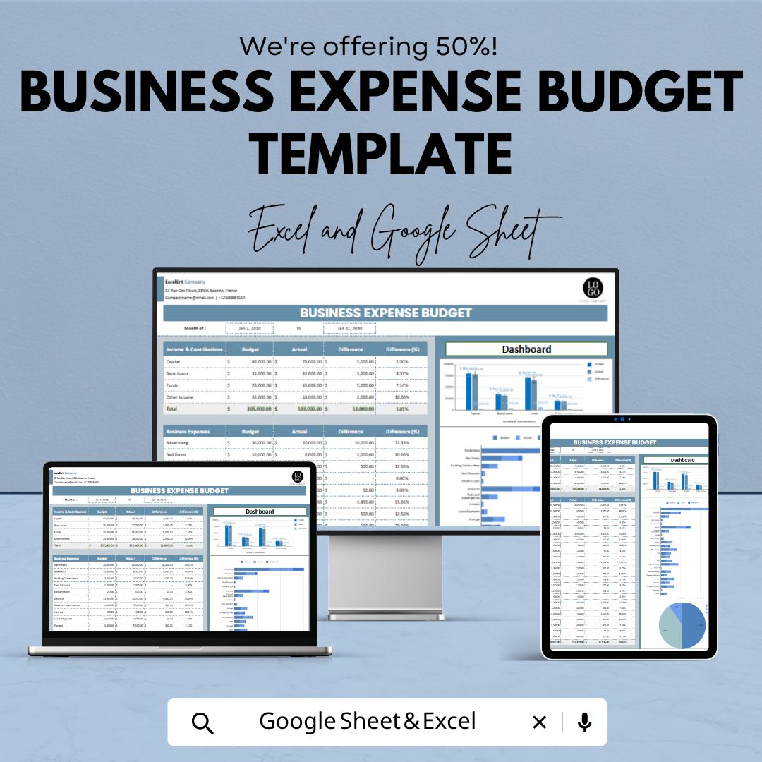 Business Expense Budget Template | Expense Tracker | Budget Spreadsheet | Small Business Finance Planner | Cost Tracker Dashboard