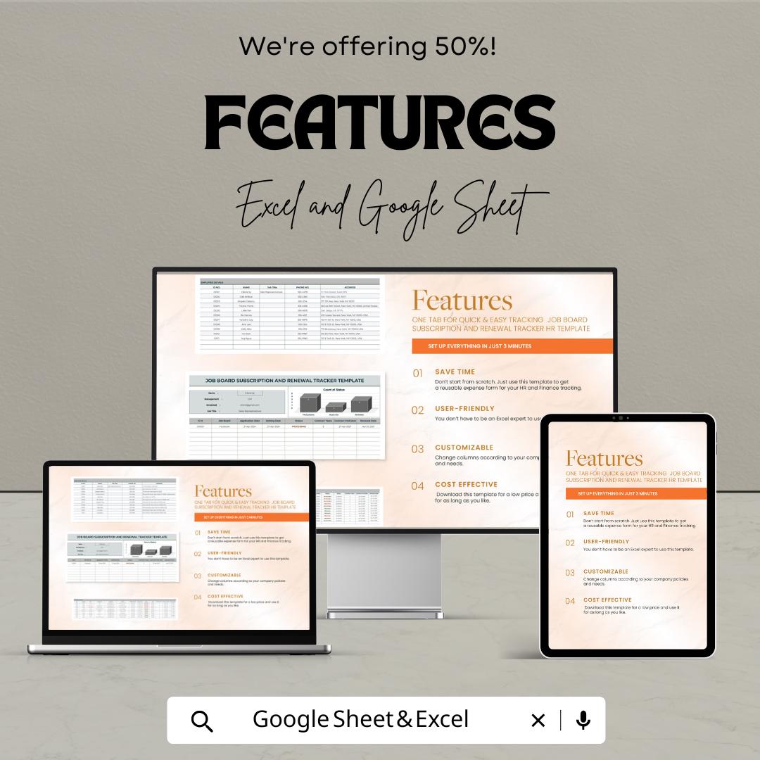 Job Board Subscription and Renewal Tracker HR Template | Excel & Google Sheets | Recruitment Management Spreadsheet
