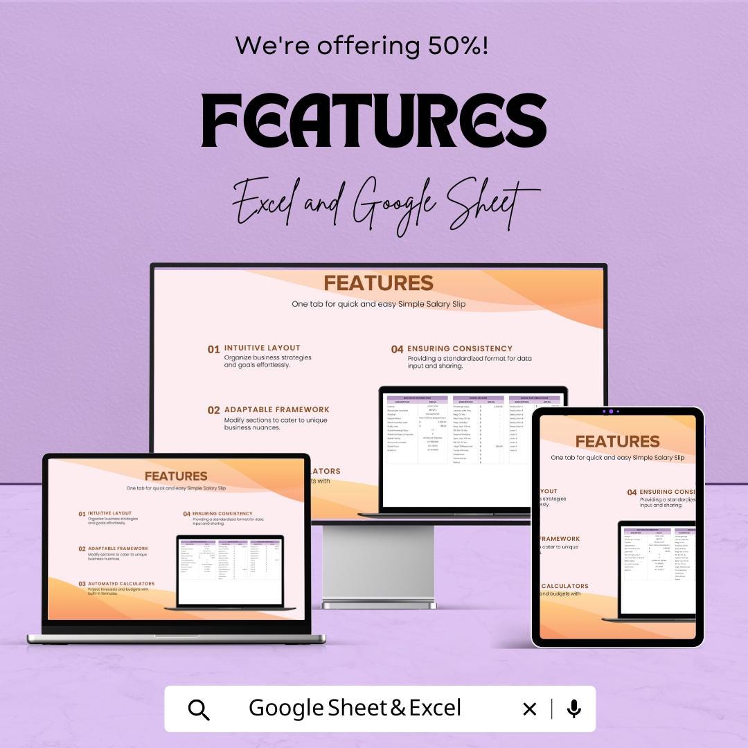 Simple Salary Slip Sheet | Excel & Google Sheets | Customizable | Easy to Use | Employee Payroll Template