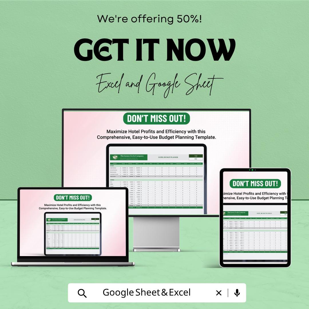 Hotel Budget Planner Excel Template | Hotel Financial Planning Spreadsheet | Hospitality Budget Tracker | Expense & Revenue Tracker