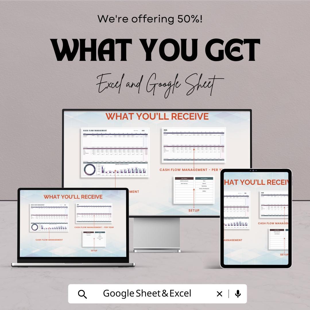 Cash Flow Management Template | Cash Flow Spreadsheet | Business Finance Tracker | Excel & Google Sheets | Cash Inflow Outflow Planner