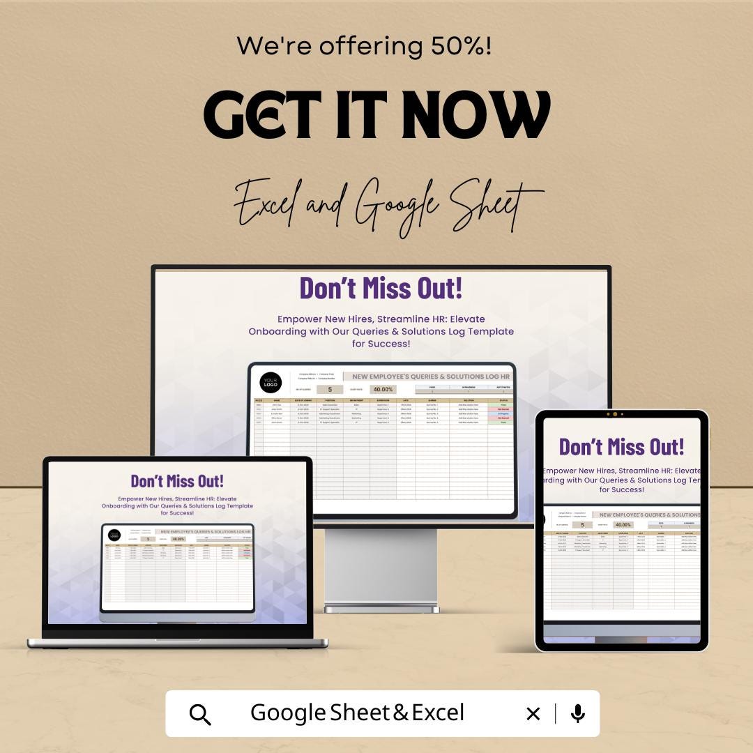 New Employee Queries Log, HR Onboarding Questions Tracker, Employee Support & Solutions Sheet