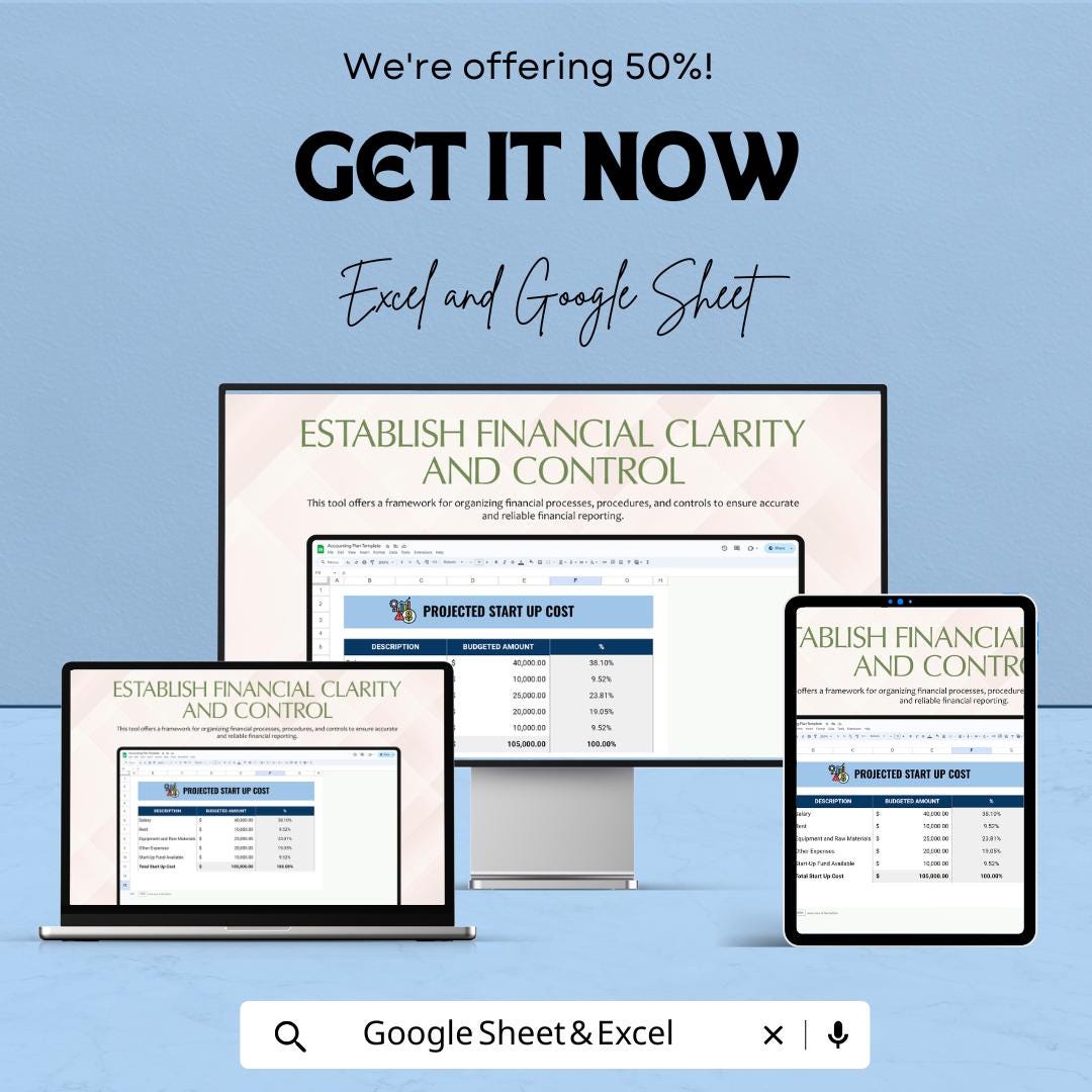 Accounting Plan Template | Financial Planning Spreadsheet | Startup Cost Planner | Budget & Profit Forecast