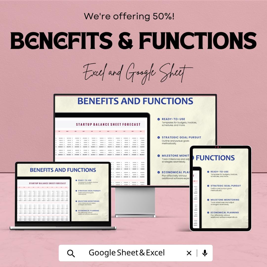 Startup Balance Sheet Forecast Template | Financial Projection Spreadsheet | Business Forecast Template | Startup Finance Template |