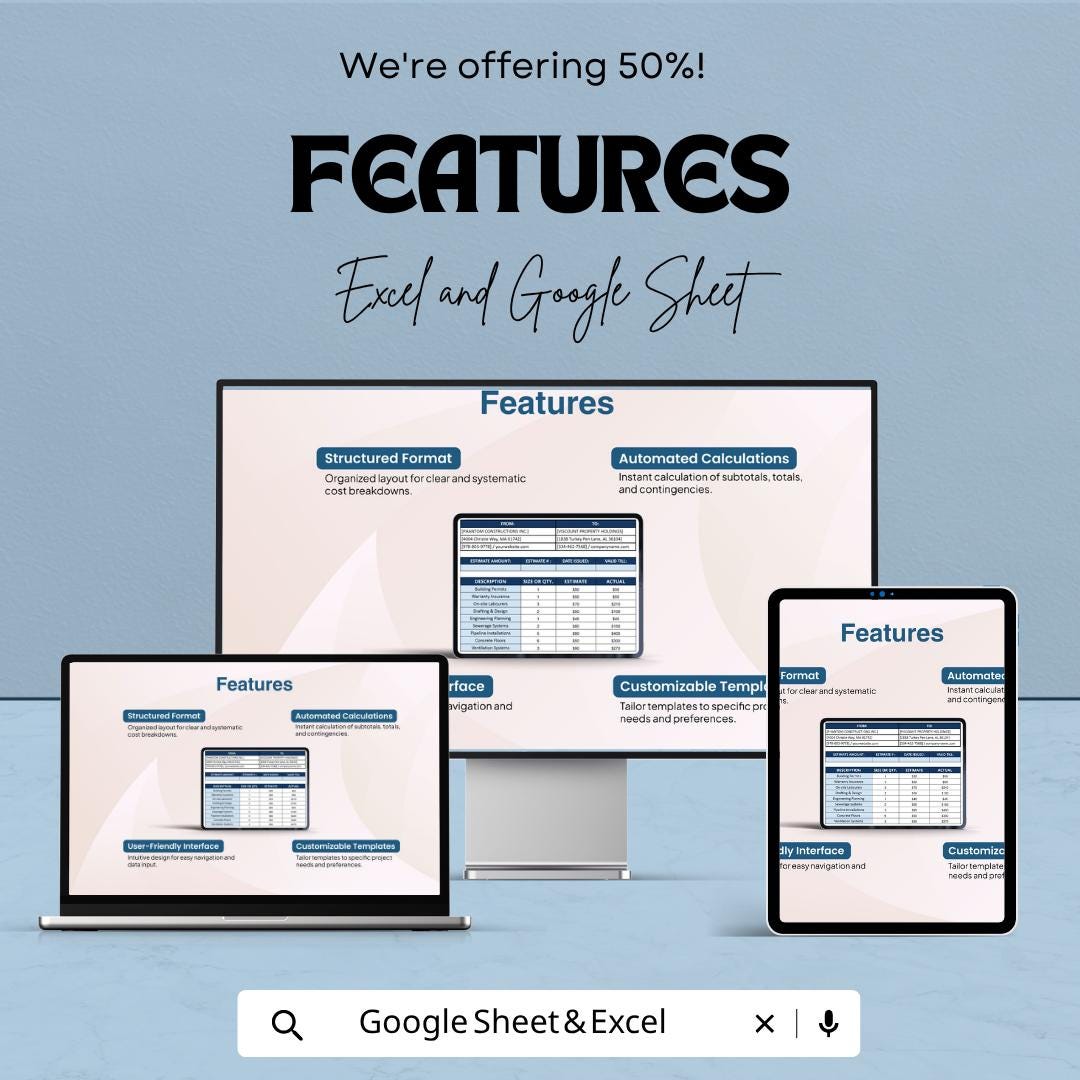 General Construction Estimate Template | Construction Cost Spreadsheet | Building Estimate Template | Excel & Google Sheets |