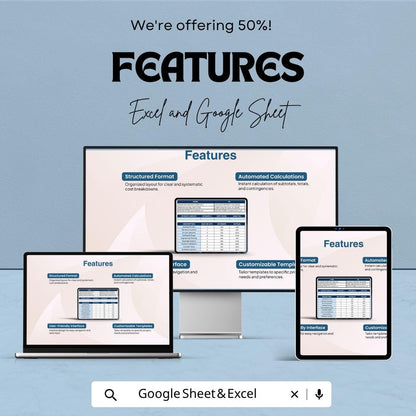 General Construction Estimate Template | Construction Cost Spreadsheet | Building Estimate Template | Excel & Google Sheets |