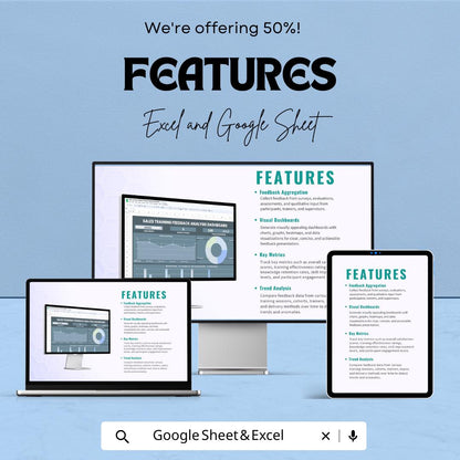 Sales Training Feedback Analysis Dashboard Template | Excel and Google Sheets | Performance Tracking & Training Insights