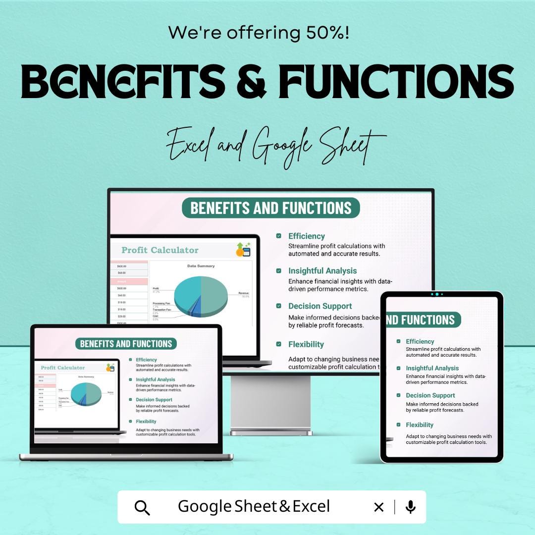 Profit Calculator Sheet | Google Sheets for Business | Income & Expense Tracker | Profit Analysis Tool | Editable Financial Spreadsheet