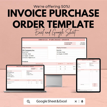 Invoice Purchase Order Template | Purchase Order Form | Business Procurement Spreadsheet | Excel & Google Sheets | Vendor Billing Template