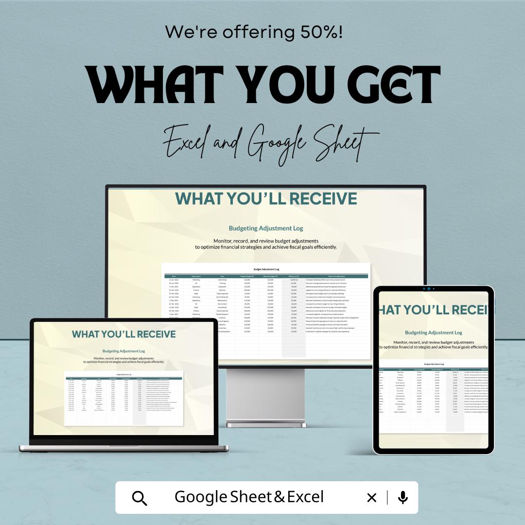 Finance Budget Adjustment Tracking Sheet | Excel & Google Sheet | Budget Management Template for Financial Tracking