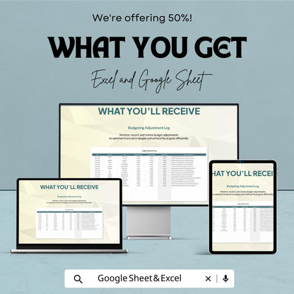 Finance Budget Adjustment Tracking Sheet | Excel & Google Sheet | Budget Management Template for Financial Tracking