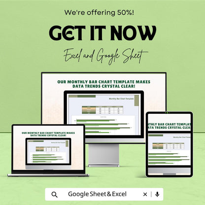 Monthly Sales Tracker Excel Template | Bar Chart Dashboard Google Sheets | Monthly Report Spreadsheet | KPI Performance Tracker |