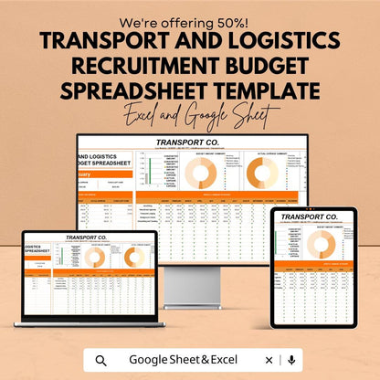 Transport and Logistics Recruitment Budget Spreadsheet Template | Hiring Cost Tracker | Excel & Google Sheets Budget Planner
