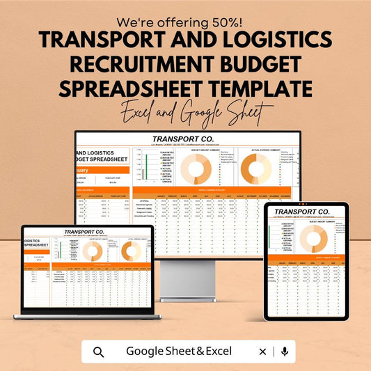 Transport and Logistics Recruitment Budget Spreadsheet Template | Hiring Cost Tracker | Excel & Google Sheets Budget Planner