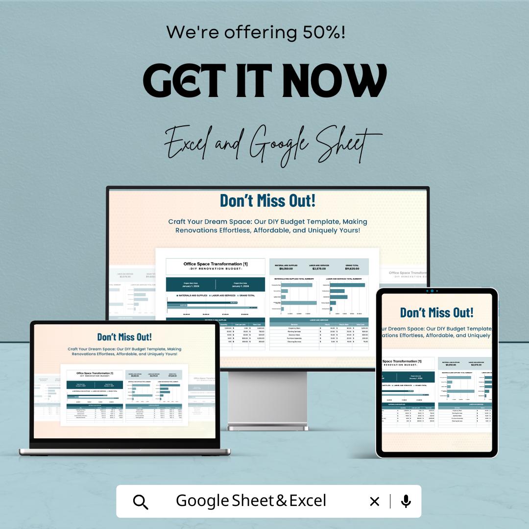 DIY Renovation Budget Template | Home Renovation Budget Spreadsheet | Excel & Google Sheets Remodel Planner | Project Cost Tracker