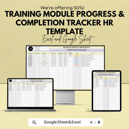 Training Tracker Template, HR Training Log, Employee Training Spreadsheet, Course Completion Tracker, Excel & Google Sheets HR Tool