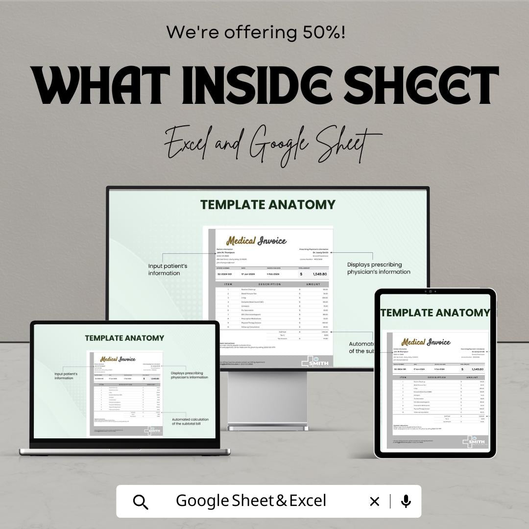Medical Bill Invoice Sheet – Excel and Google Sheet Template | Healthcare Billing & Payment Tracking | 50% Off