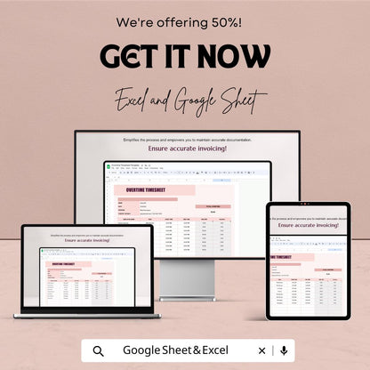 Overtime Timesheet Template | Excel & Google Sheet | Employee Timesheet Tracker | Payroll and Time Management