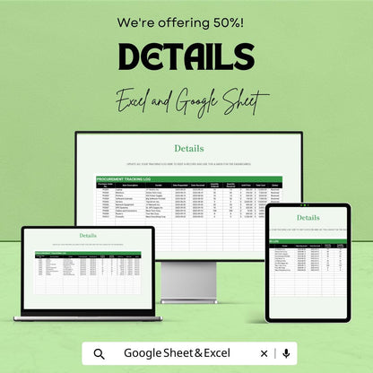 IT Procurement Tracking Dashboard Sheet Template | Excel and Google Sheets | Purchase Order & Supplier Management Tool