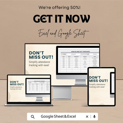Sign In and Out Timesheet | Attendance Tracker Template | Excel & Google Sheets | Employee Time Log | Printable Sign-In Sheet