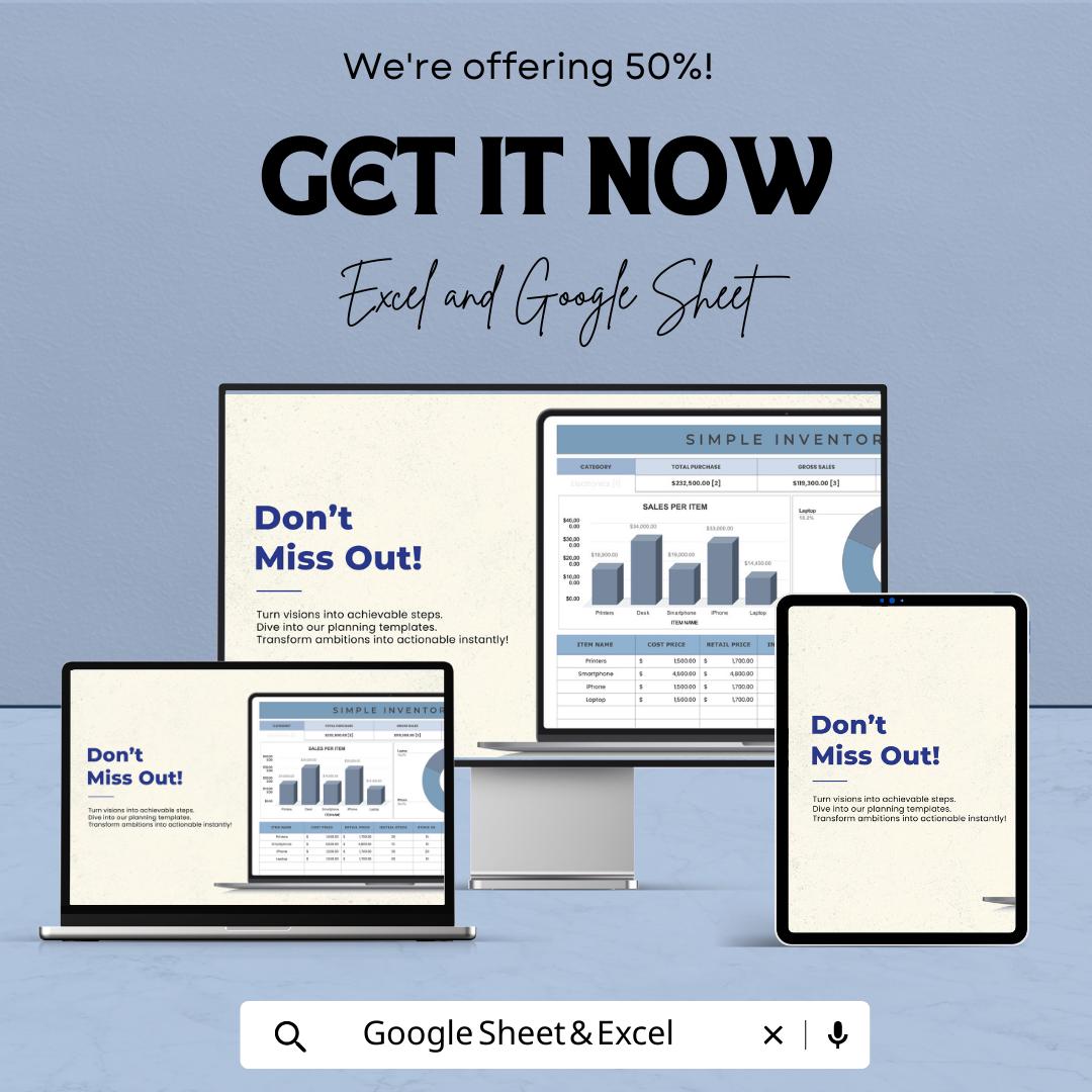 Simple Inventory Template Excel & Google Sheets | Stock Tracker Spreadsheet | Inventory Management Dashboard | Small Business Inventory Log
