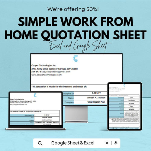 Simple Work From Home Quotation Sheet | Excel and Google Sheets Template | Customizable & Professional | Instant Download