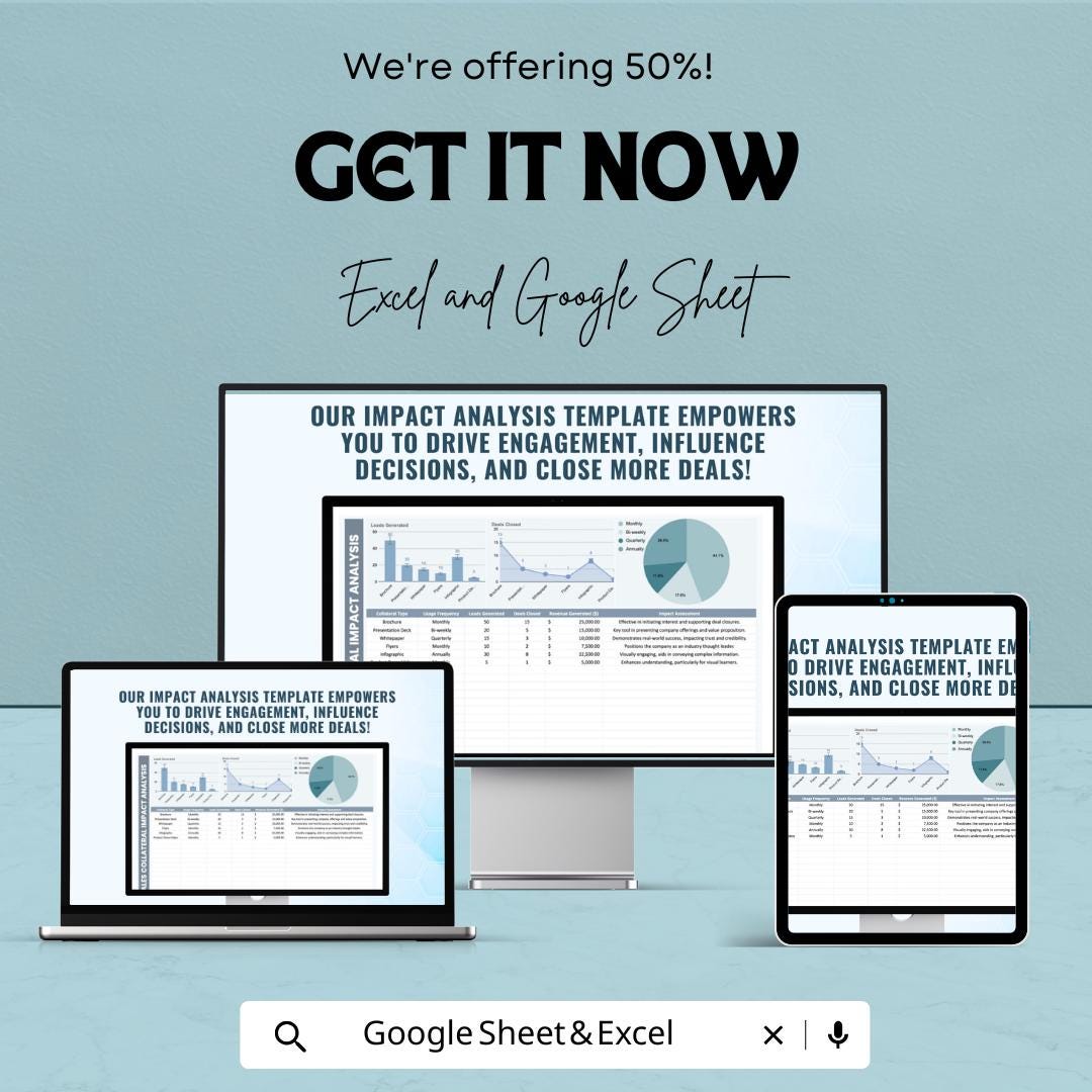 Sales Collateral Impact Analysis Template | Marketing Collateral ROI Dashboard | Engagement and Conversion Metrics Sheet