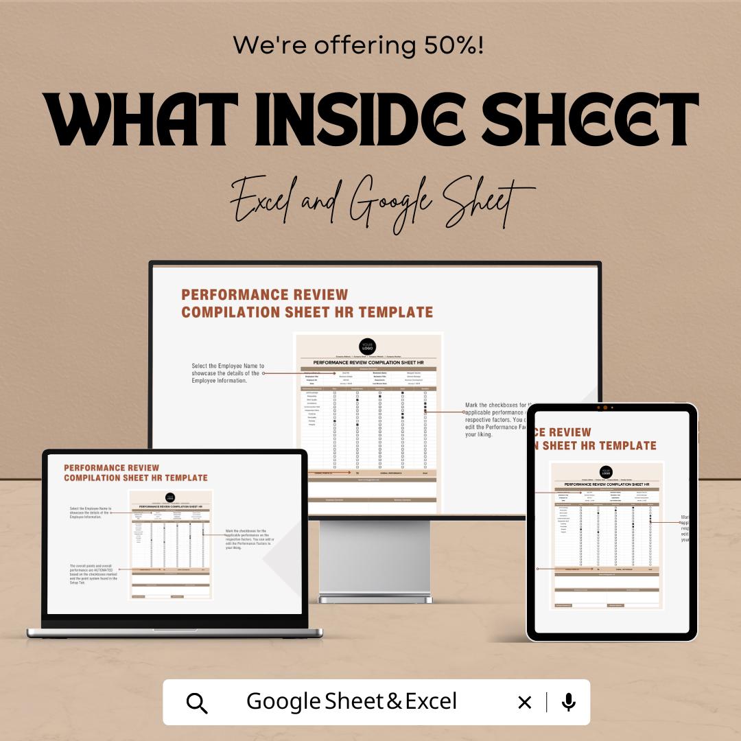 Performance Review Compilation Sheet HR Template | Employee Evaluation Tracker | Performance Review Form | Excel & Google Sheets