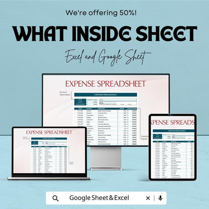 Expense Spreadsheet Template | Excel & Google Sheets | Monthly Expense Tracker | Budget Planner Spreadsheet | Expense Management Tool