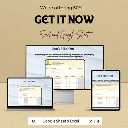 Electrical Construction Bid Template | Electrical Contractor Bid Sheet | Construction Cost Estimate | Job Proposal Form