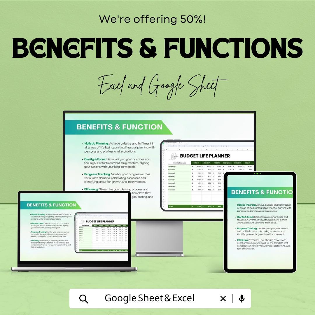 Budget Life Planner Template | Weekly Budget Planner | Expense Tracker | Goal Planner | Excel & Google Sheets | Financial Planner