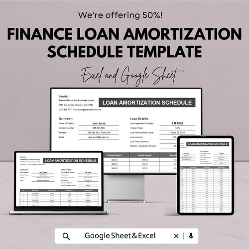 Finance Loan Amortization Schedule Template | Loan Repayment Tracker | Mortgage and Loan Calculator | Payment Breakdown Sheet