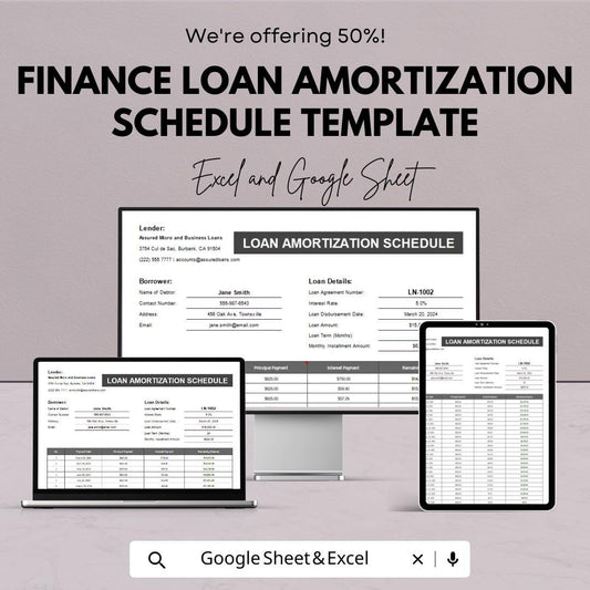 Finance Loan Amortization Schedule Template | Loan Repayment Tracker | Mortgage and Loan Calculator | Payment Breakdown Sheet