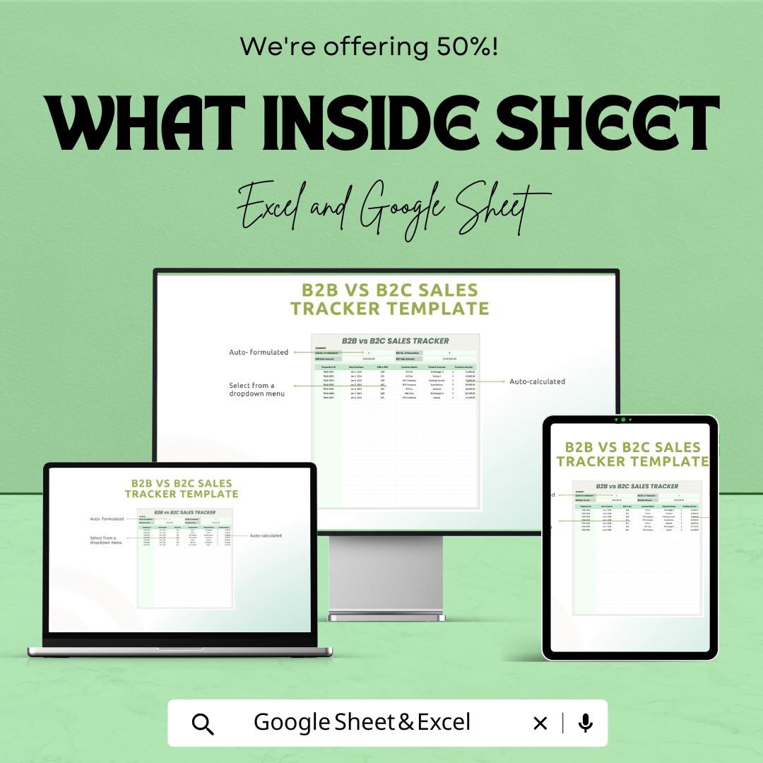 B2B vs B2C Sales Tracker Template | Excel & Google Sheets | Sales Performance Dashboard | Business Sales Analysis Spreadsheet