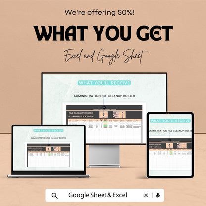 Administration File Cleanup Roster Template | File Management Tracker | Office Organization Spreadsheet | Document Cleanup Log