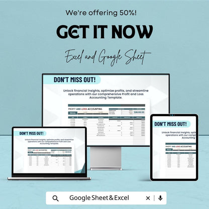 Profit and Loss Accounting Template | Excel and Google Sheets P&L Statement | Income and Expense Tracker | Business Profit Loss Report