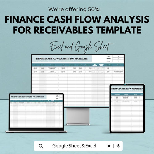 Finance Cash Flow Analysis for Receivables Template,  Accounts Receivable Tracker, Invoice Payment Log, Business Finance Spreadsheet