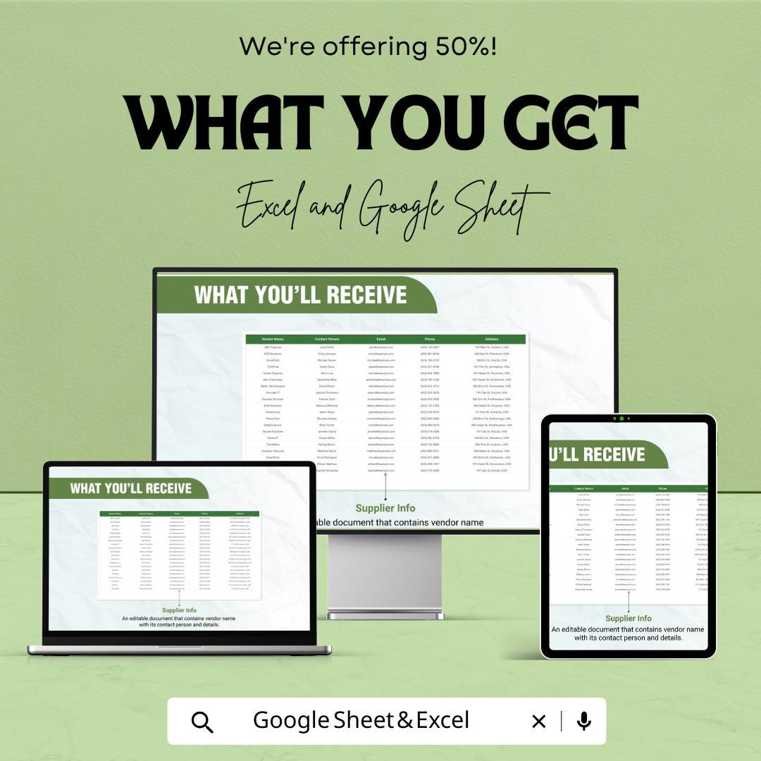 Supplier Sign In Sheet Template | Vendor Log Sheet | Excel and Google Sheets | Supplier Attendance Register | Business Tracking Template