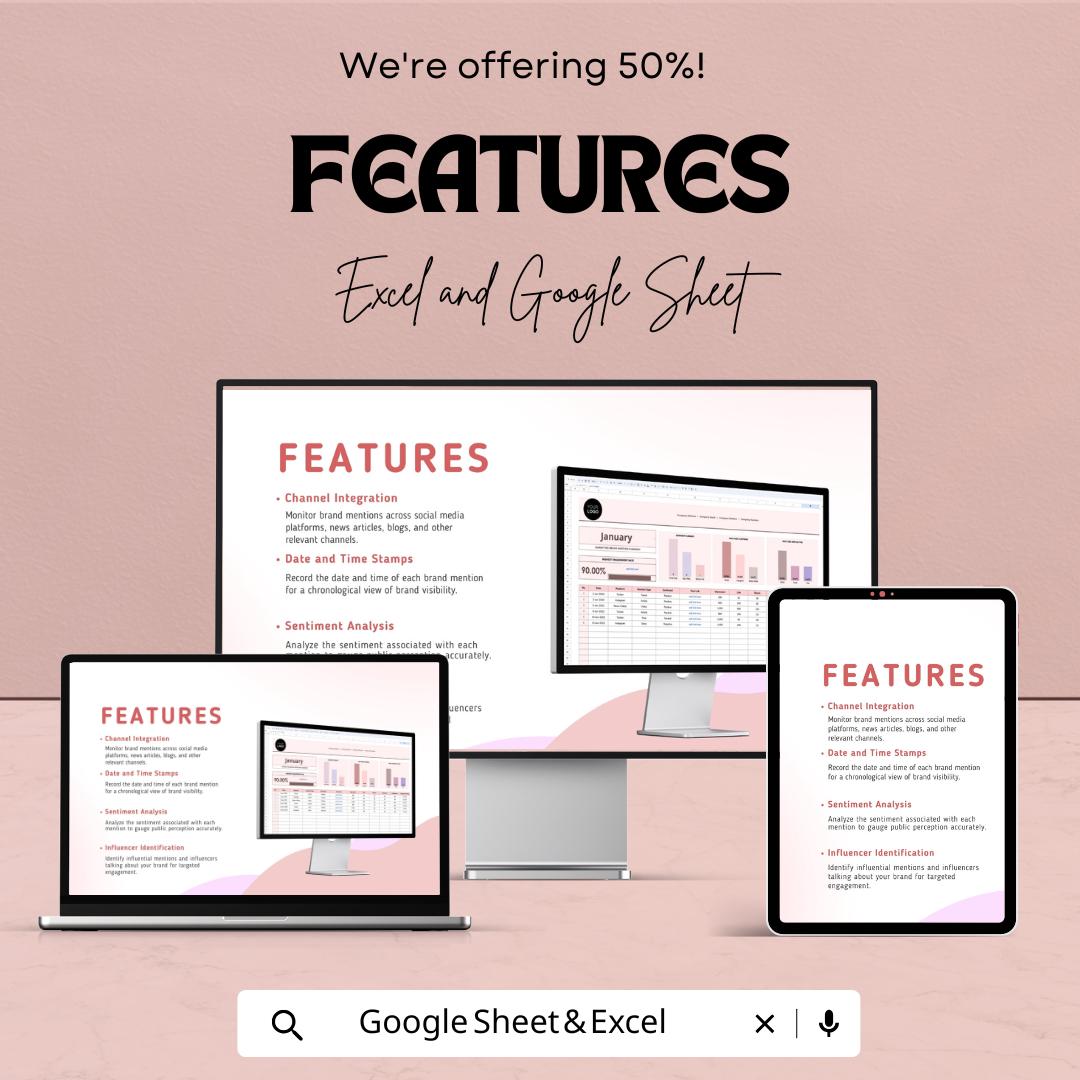 Marketing Brand Mention Tracker Template | Social Media Analytics Dashboard | Brand Sentiment Tracker | Marketing KPI Tool