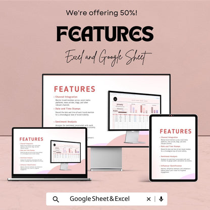 Marketing Brand Mention Tracker Template | Social Media Analytics Dashboard | Brand Sentiment Tracker | Marketing KPI Tool