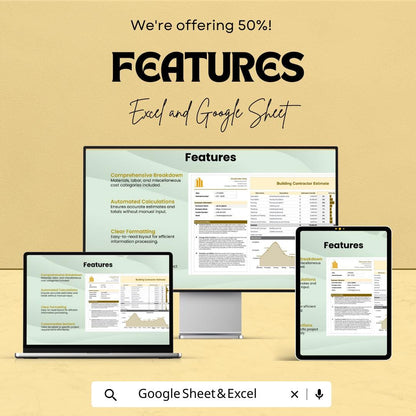 Building Contractor Estimate Sheet | Editable Excel & Google Sheet | Construction Budgeting Template | Project Cost Estimator