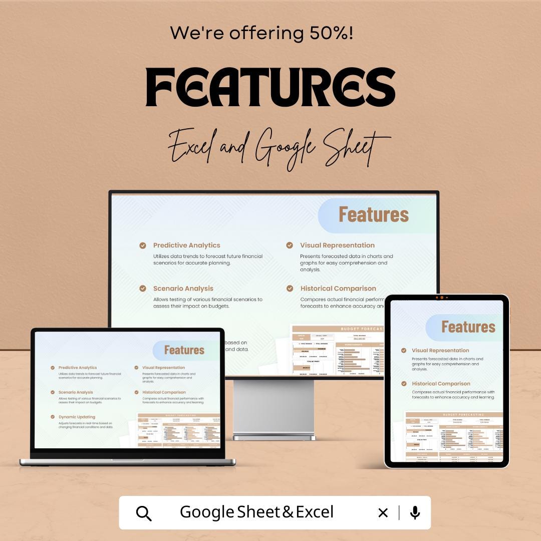 Budget Forecasting Template | Business Budget Planner | Revenue Expense Tracker | Financial Forecast Spreadsheet | Excel and Google Sheets