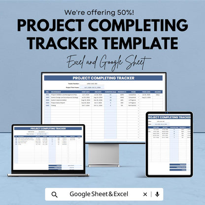 Project Completing Tracker Template, Project Progress Tracker, Completion Log Spreadsheet, Project Management Tracker