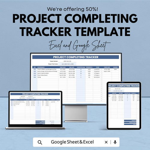 Project Completing Tracker Template, Project Progress Tracker, Completion Log Spreadsheet, Project Management Tracker
