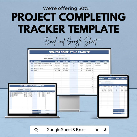Project Completing Tracker Template, Project Progress Tracker, Completion Log Spreadsheet, Project Management Tracker
