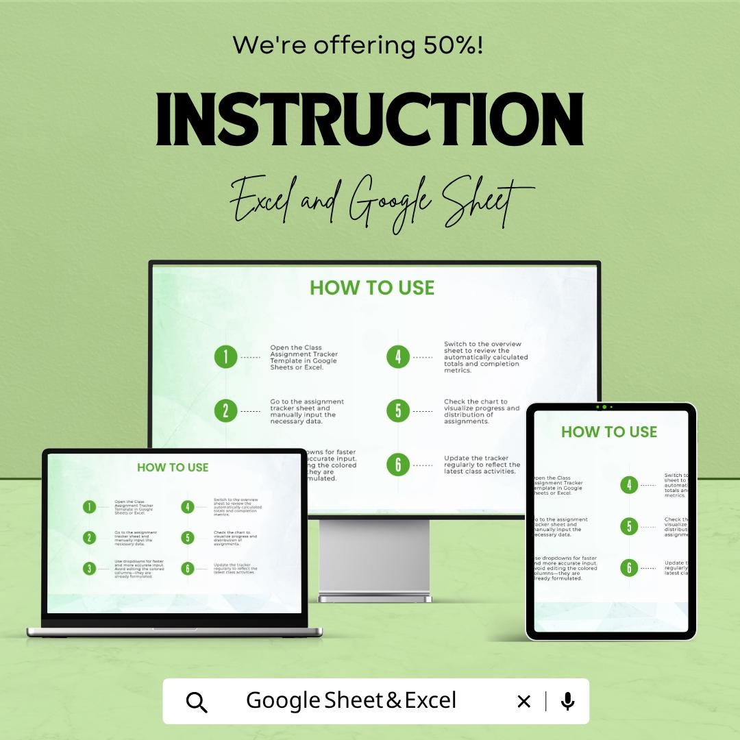 Class Assignment Tracker | Student Planner Google Sheets | Homework Tracker Template | Assignment Organizer | School Productivity Planner