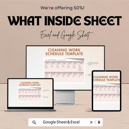 Cleaning Work Schedule Template | Cleaning Planner Spreadsheet | Staff Cleaning Schedule | Cleaning Checklist Template